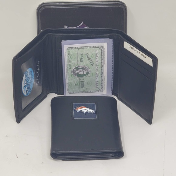 NFL Pewter Logo Leather Tri-fold Wallet - Denver Broncos MB6 - Picture 1 of 3